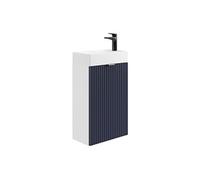 Vente-unique - Meuble Lave Main strié avec Porte réversible Bleu et Blanc - H60 x L40 x P22 - VAHIRA
