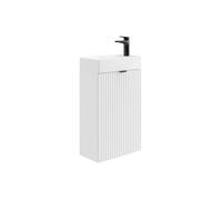 Meuble lave main strié porte réversible blanc - H60 x L40 x P22 - VAHIRA