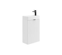 Meuble lave main strié porte réversible blanc - H60 x L40 x P22 - VAHIRA