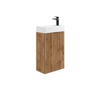 Meuble lave main strié porte réversible naturel clair - H60 x L40 x P22 - VAHIRA