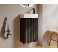 Meuble lave main strié porte réversible noir - H60 x L40 x P22 - VAHIRA