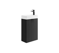Meuble lave main strié porte réversible noir - H60 x L40 x P22 - VAHIRA
