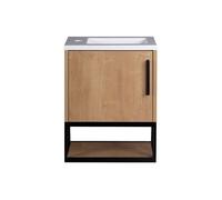 Meuble lave-main suspendu avec niche et vasque blanche - 40 cm - Coloris naturel clair - LOPENA
