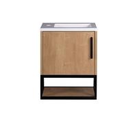 Meuble lave-main suspendu avec niche et vasque blanche - 40 cm - Coloris naturel clair - LOPENA