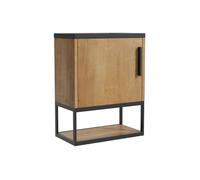Meuble lave-main suspendu avec niche et vasque noire - 40 cm - Coloris naturel clair - LOPENA