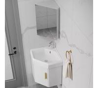 Meuble Lave Main WC avec Vasqu Céramique et Armoire Miroir Meuble d'angle Salle de Bain avec Robinet pour WC d'invités, Petit Espace(38cm(15''))