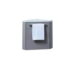 Meuble Lave-mains à suspendre collection NINO, meuble d'angle compact, choix de couleurs. Plan résine extra-plat sans trop plein - 1 Porte, fermeture progressive - Largeur 53cm - Finition laqué taupe