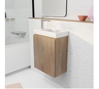 Meuble Lave Mains Décor Bois 40x50x22 cm avec Vasque en SMC Blanche - ELEMENTARY