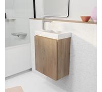 Meuble Lave Mains Décor Bois 40x50x22 cm avec Vasque en SMC Blanche - ELEMENTARY