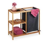 Relaxdays Meuble à Linge, en Bambou, étagère avec 3 Niveaux, Sac Amovible, HLP : 65x68x33 cm, Salle de Bain, Nature/Gris
