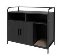 Meuble Litiere Chat en Bois avec 2 Porte,Meuble pour Cacher litière avec 3 Ouvert Compartiment,Plan de Travail,2 Aération,Carde Métal,Maison de Toilette Chat Entrée latérale(95x82x45cm,Noir)