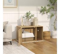 Meuble-litière PawHut 80 x 50 x 50 cm - Chêne, porte en rotin et tapis grattoir