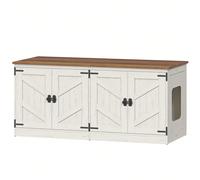 Meuble Litiere pour 2 Chats, 120 cm Maison de Toilette Chat avec Trous D'Aération, Meuble TV, Maison pour Chat D'intérieur, Style Ferme, 120 x 50 x 53,4 cm, Marron Rustique et Blanc À propos de cet ar