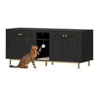 Meuble Litiere pour 2 Chats, Maison de Toilette Chat, Maison Cachée pour Chat avec Chambres Doubles, avec Espace de Rangement, Balle en Peluche, 140 x 48 x 62 CM, Noir et Or À propos de cet article1.[
