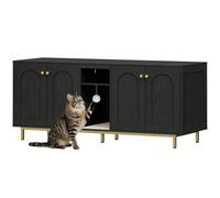 Meuble Litiere pour 2 Chats, Maison de Toilette Chat, Maison Cachée pour Chat avec Chambres Doubles, avec Espace de Rangement, Balle en Peluche, 140 x 48 x 62 CM, Noir et Or À propos de cet article1.[