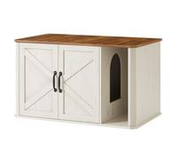 Meuble Litière pour Chat, Entrée par Devant, Double Porte, Poignées, 85 x 48,5 x 50 cm, Marron Miel et Blanc Rustique