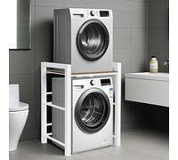 Meuble Machine à Laver, Meuble Lave Linge Seche Linge, Etagere Machine a Laver, Sans perçage, réglable en Hauteur, Armoire en Bois et MéTal, Capacité de Charge de 350 Kg (Blanc)
