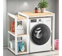 Meuble Machine Laver et Seche Linge, Étagère Machine À Laver À Tambour Situées Au-dessus Du Lave-linge avec Trois Étagères Latérales et Pieds Antidérapants(White)