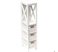 Meuble Mdf Blanc 1 Etagere + 3 Paniers Papier Tresses - Blanc - TENDANCE