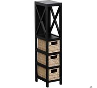 Meuble Mdf Noir 1 Etagere + 3 Paniers Papier Tresses - Noir/naturel - TENDANCE