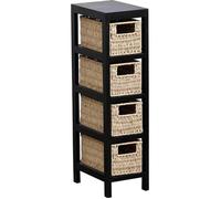 Tendance - Meuble de Rangement 4 Paniers tressés en Bois Noir et Beige Naturel H 64.5 cm