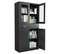 Meuble Métallique De Gestion De Clés Professionnel, Avec Portes En Verre, 2 Tiroirs Et 2 Étagères Réglables, Fermeture Sécurisée, Pour Rangement Professionnel Dans Bureaux, Garages Et Commerces