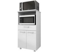 Meuble Micro-Onde Blanc Mobile 2 Portes 1 Tiroir L 61 H 117.5 P 48.8 cm - L 61 x l 48.8 x H 117.5 cm Blanc