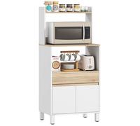 Meuble micro onde - HOMCOM - avec placard, tiroir, étagère supérieur - 60 x 40 x 131 cm - chêne et blanc