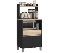 HOMCOM Meuble Micro Onde, Buffet Cuisine avec Placard tiroir étagère supérieur, Meuble Micro Ondes Cuisine Rangement pour Salle à Manger, Salon, 60 x 40 x 131 cm chêne et Noir