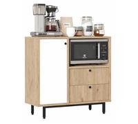 Meuble micro-ondes - ACTUAL DIFFUSION - Pause-Café - Chêne et blanc - 1 porte 2 tiroirs - L88 x P35.5 x H85 cm