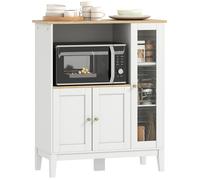 HomCom Buffet armoire micro-ondes 1 niche 3 portes passe-câbles verre trempé 80×35×97cm blanc/bois
