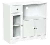 HOMCOM Meuble Micro-Ondes, Buffet Cuisine, Armoire de Rangement, pour Cuisine, Salle à Manger 90 x 40 x 82 cm Verre trempé et Bois, Blanc
