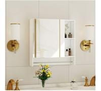 Meuble miroir salle de bain mural avec rangement ouvert et miroir intégré - BEAUNIV - MDF blanc
