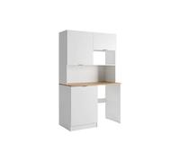 Meuble multifonction kitchenette et buanderie - Avec plan de travail 120 cm - Blanc et naturel - CARMEO