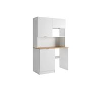 Meuble multifonction kitchenette et buanderie - Avec plan de travail 120 cm - Blanc et naturel - CARMEO