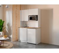 Meuble multifonction kitchenette et buanderie - Avec plan de travail 120 cm - Blanc et naturel - CARMEO