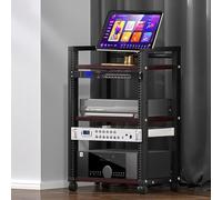 Meuble multimédia à 3 niveaux avec roulettes, étagères audio-vidéo réglables, console multimédia, support pour imprimante pour la maison, le bureau ou la salle de cinéma.(D,52.5x40x65cm)