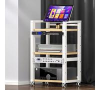 Meuble multimédia à 3 niveaux avec roulettes, étagères audio-vidéo réglables, console multimédia, support pour imprimante pour la maison, le bureau ou la salle de cinéma.(A,52.5x40x83cm)