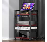 Meuble multimédia à 3 niveaux avec roulettes, étagères audio-vidéo réglables, console multimédia, support pour imprimante pour la maison, le bureau ou la salle de cinéma.(E,52.5x40x83cm)