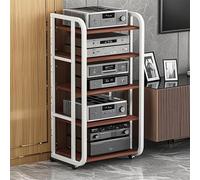 Meuble multimédia à roulettes - Table d'appoint réglable à 4 niveaux pour tourne-disque et salle de réunion - Présentoir rotatif pour console de rangement élégante.