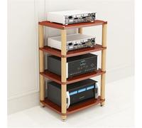 Meuble multimédia AV 4 niveaux en noyer - Tour réglable pour tourne-disque et lecteur DVD/CD, meuble de rangement stéréo pour divertissement, étagère pour console d'équipement pour home ciné