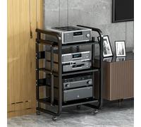 Meuble multimédia AV à roulettes, Supports stéréo avec étagères de Rangement, Meuble Audio, pour Composants stéréo de Divertissement, Tourne-Disque, DVD, décodeur TV(3 Layers)