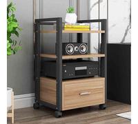 Meuble multimédia AV avec étagère de rangement ouverte mobile pour maison/bureau/théâtre, armoire stéréo en noir + finition bois (49,8 x 49,9 x 79 cm)