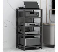 Meuble multimédia AV avec étagère réglable et cadre en acier robuste pour divertissement audio, étagère de présentation et rangement ouvert à 5 niveaux, noir, 50 x 40 x 80 cm.