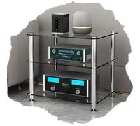 Meuble multimédia AV en Verre trempé, Tour de Rangement Audio à 1, 2, 3 ou 4 Niveaux pour Lecteur CD/DVD, Meuble de Rangement HiFi pour Composants stéréo de Divertissement (Transparent, 3 ni