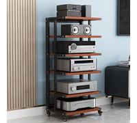 Meuble multimédia AV mobile à 6 niveaux - Meuble de rangement et support audio en bois, idéal pour lecteurs DVD, consoles de jeux et décodeurs TV, centre de divertissement élégant avec finit