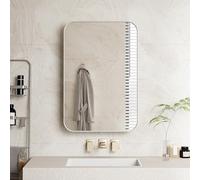 Meuble Mural avec Miroir Rectangulaire, Cabinet Médicinal Recessé, Cadre Métallique, Miroir et Étagères Ajustables, Cabinet de Rangement pour Salle de Bain, Salon et Chambre,Blanche, 76x51x12 cm