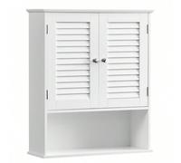 Meuble Mural, Meuble de Rangement Suspendu pour Salle de Bains, Armoire à Pharmacie avec Étagère Réglable, Double Porte et Étagère Ouverte, 20 x 60 x 70 cm, Blanc/ Gris Mystique [Espace de rangement e