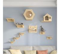 Meuble mural pour chat en bois avec pont et marches pour chats