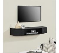 en.casa Meuble mural TV Tørring – Étagère flottante 18×110×30, passe-câbles, panneau particules Noir